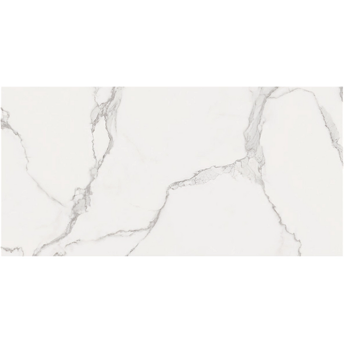 Detailed close-up of Luna Blanca tile showing polished white surface with subtle stone-effect veining.