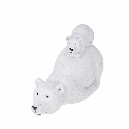 Close-up of Lying Down Polar Bear With Cub Ornament showing textured fur and cub details.