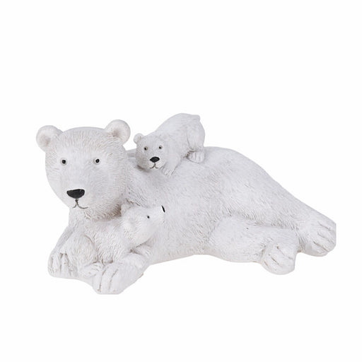 Close-up of Lying Down Polar Bear With Two Cubs Ornament showing detailed textures of polar bear and cubs.