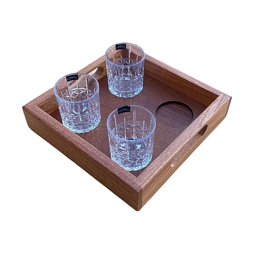 Mahogany Whiskey Tray with 4 Killarney Crystal Glasses