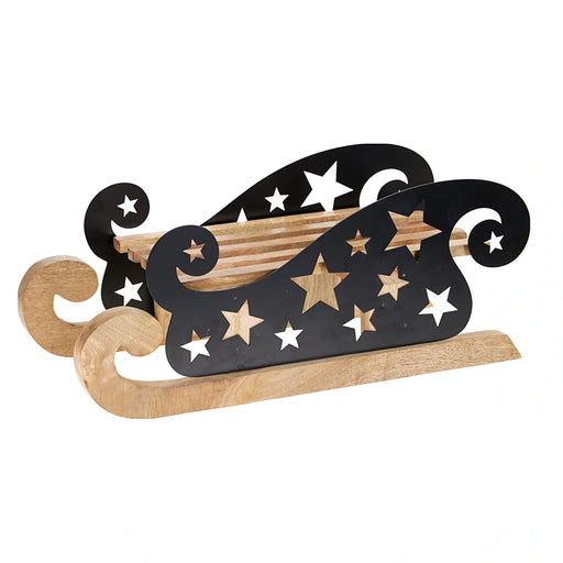 Close-up of large mango wood sledge highlighting its natural grain and craftsmanship.