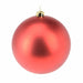 Close-up of matt red bauble showing velvety soft surface.