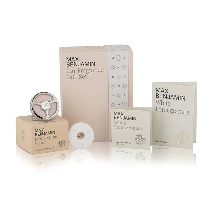 Max Benjamin French Linen Water and White Pomegranate Car Fragrance Gift Set