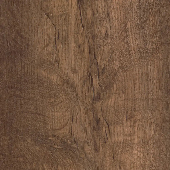 Close-up of Modena Oak 8mm laminate flooring, showing its rich dark tones and authentic woodgrain texture.
