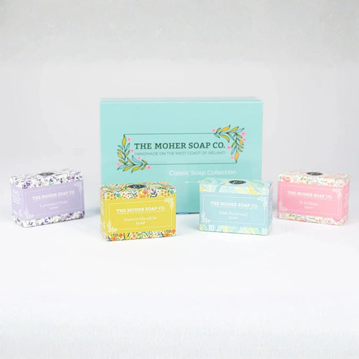 The Moher Soap Co. Classic Collection mini soap gift set handmade in Ireland with four individually boxed 50g bars in a presentation box