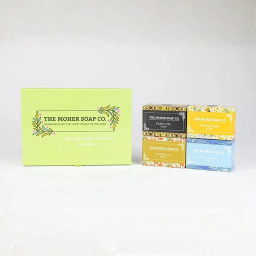 The Moher Soap Co. Heritage Collection mini soap gift set handmade in Ireland with four individually boxed 50g bars inspired by Irish landscape and folklore