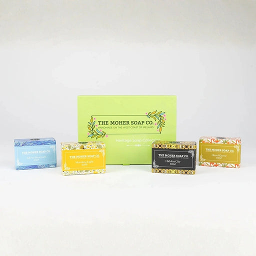 The Moher Soap Co. Heritage Collection mini soap gift set handmade in Ireland with four individually boxed 50g bars inspired by Irish landscape and folklore