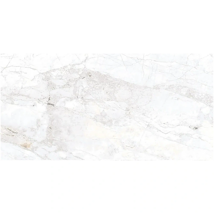 Close-up of Mystic Blanco porcelain tile highlighting its smooth matt surface, soft white tone, and gentle stone-like veining.