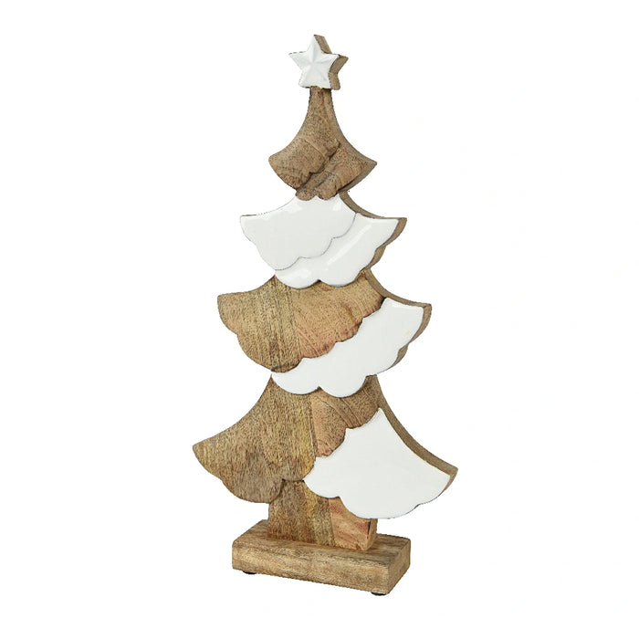 Snow Covered Natural Wood Tree Christmas Ornament