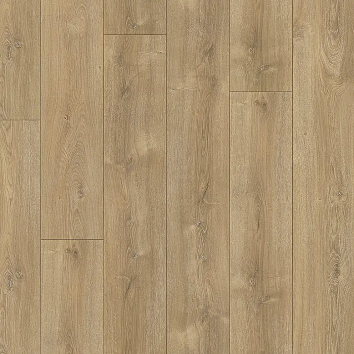 Close-up of Nova Limed laminate plank showing natural wood grain texture, limed oak finish, and precision bevelled edge detailing.