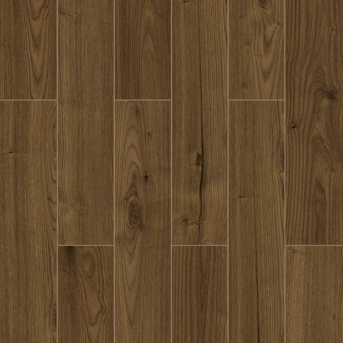 Detailed close-up of the Orion Beam laminate board showing its natural oak grain texture, subtle bevel edges, and smooth, scratch-resistant surface in a warm wood finish.