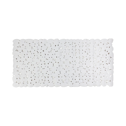 White PVC bath mat measuring 71 x 33 cm laid flat showing rectangular shape