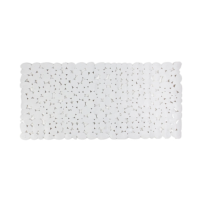 White PVC bath mat measuring 71 x 33 cm laid flat showing rectangular shape