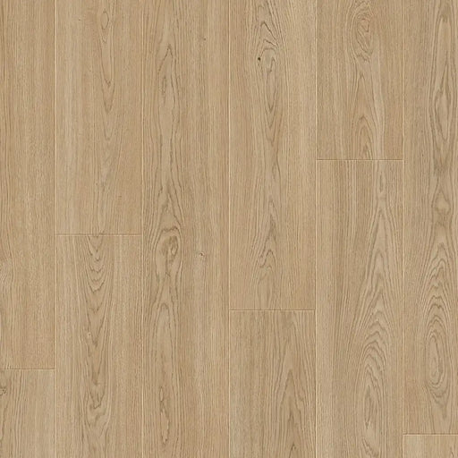 Close-up of Drammen Isla plank surface, highlighting the warm beige colour, soft woodgrain texture, and subtle four-sided bevel detail.