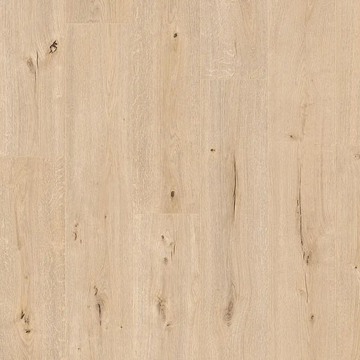 Detailed view of Pergo Glomma Beige Irish LVT flooring showing subtle beige wood grain texture.