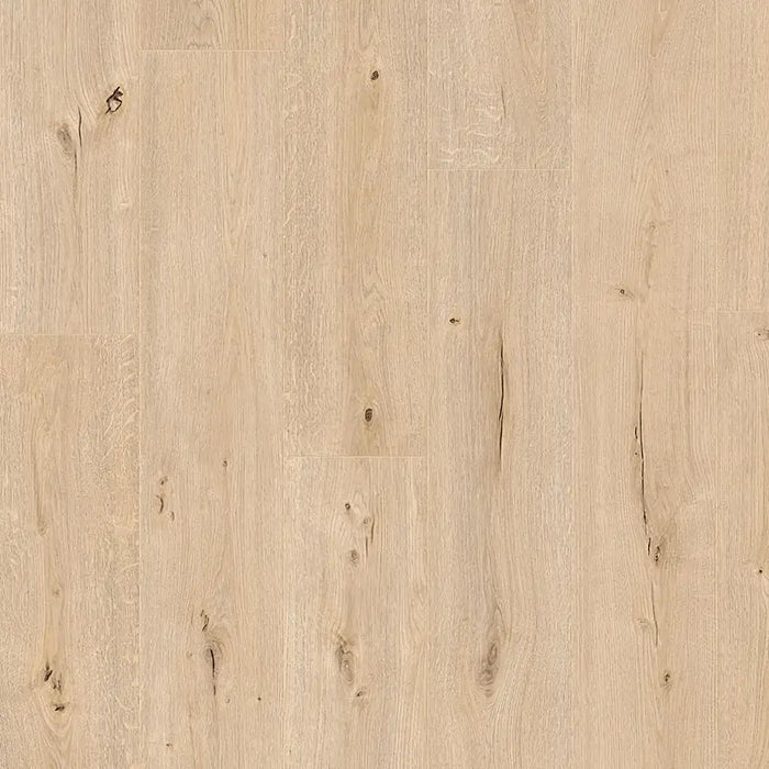 Detailed view of Pergo Glomma Beige Irish LVT flooring showing subtle beige wood grain texture.