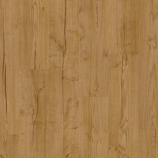 Close-up of Pergo Namsen Golden Cabin LVT showing rich golden tones and wood grain detail.