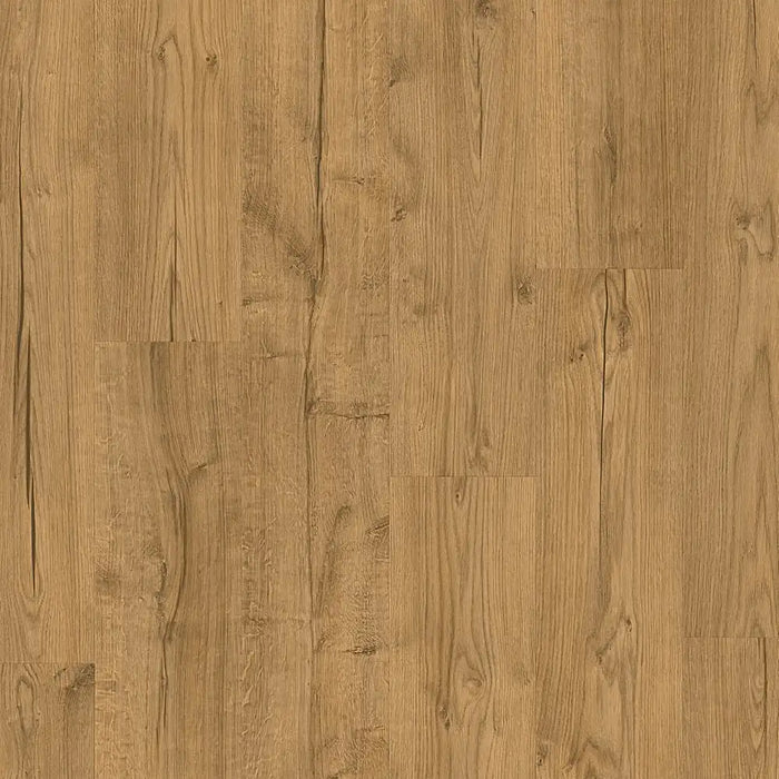 Close-up of Pergo Namsen Light Cabin LVT showing fine pale oak grain and subtle knots.