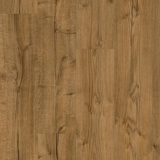 Detailed close-up of Pergo Namsen Natural Cabin LVT showing smooth oak grain and mid-tone colour.