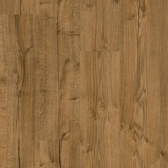 Detailed close-up of Pergo Namsen Natural Cabin LVT showing smooth oak grain and mid-tone colour.