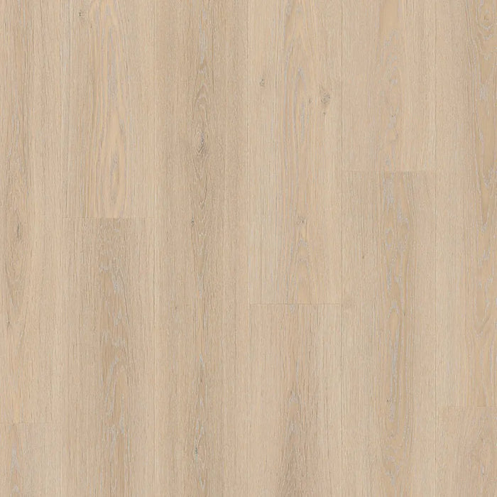 Detailed shot of Pergo Namsen White Norwegian LVT highlighting the fine, pale grain and smooth finish.