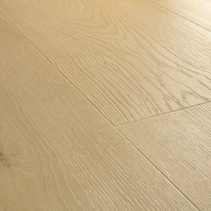 Close-up of Pergo Odense Clouded showing realistic wood texture in soft grey with matte finish and distinct 4-way bevel edges.