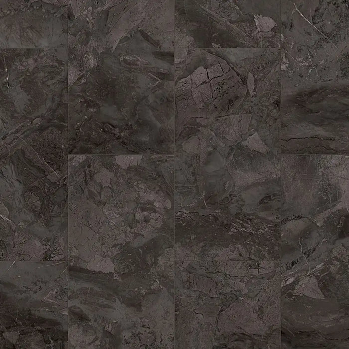 Surface detail of Black Alpstone LVT tile, showing rich black stone texture.