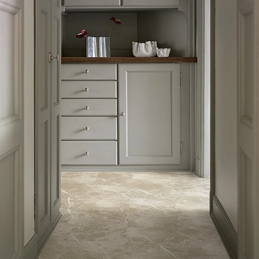 Stylish hall with Pergo Viskan Grey Marble flooring, highlighting elegant grey veining.