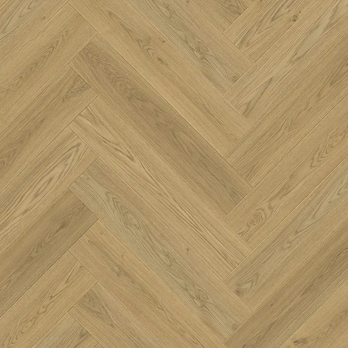 Detail of Beige Norwegian herringbone LVT plank with soft beige tones and fine grain.