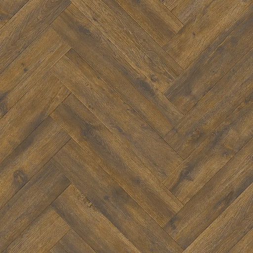 Detail of Dark Century herringbone LVT plank showing dark wood effect and bevelled edges.