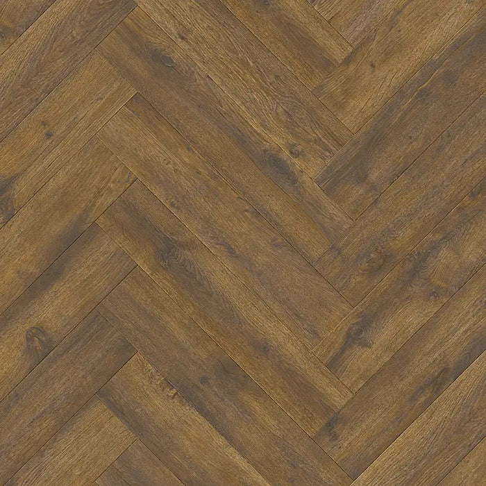 Detail of Dark Century herringbone LVT plank showing dark wood effect and bevelled edges.