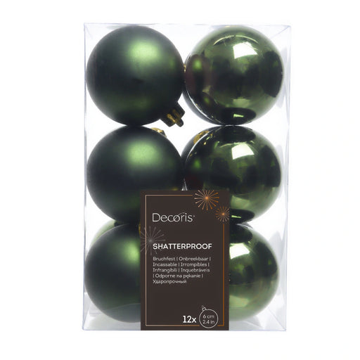 Pine Green 6cm Christmas Baubles 12 Pack