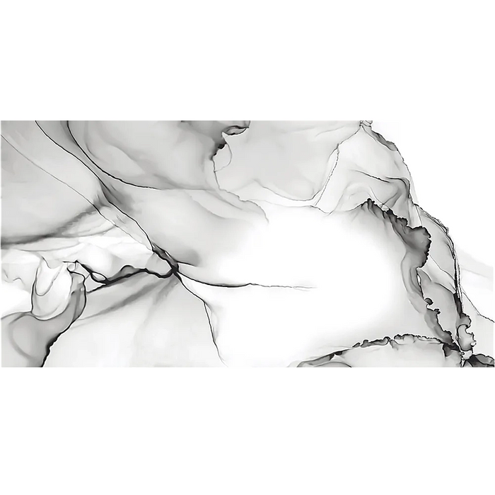 Detailed view of Polaris White Polished tile showing its smooth sheen, subtle veining, and crisp white tone.