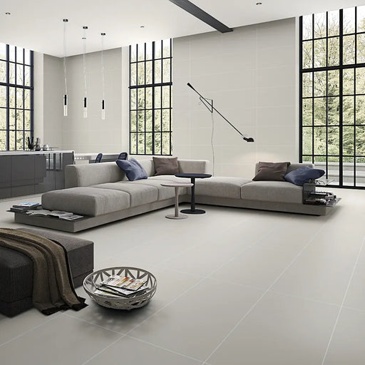 Minimalist interior featuring Pumice Matt Porcelain tiles in a soft neutral shade, adding understated elegance.