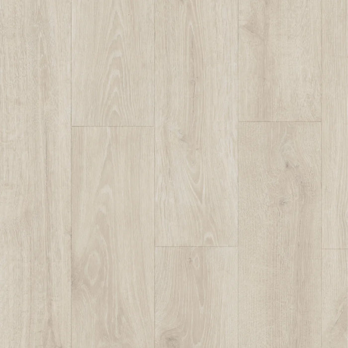 Close-up of Quick-Step Majestic Woodland Oak Light Grey flooring showing extra-matt finish and subtle wood grain texture.