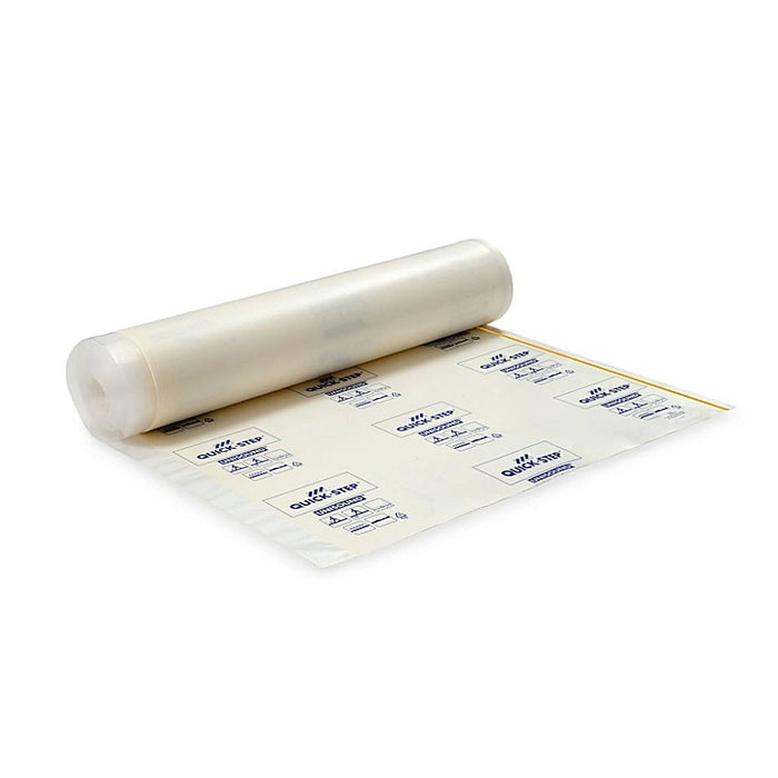 Roll of Quick-Step Unisound Underlay in branded packaging, marked for laminate and parquet flooring.
