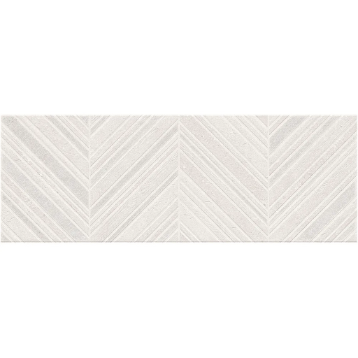 Close-up of RLV Derry Marfil wall tile showing creamy marble veining with a soft textured relief finish.