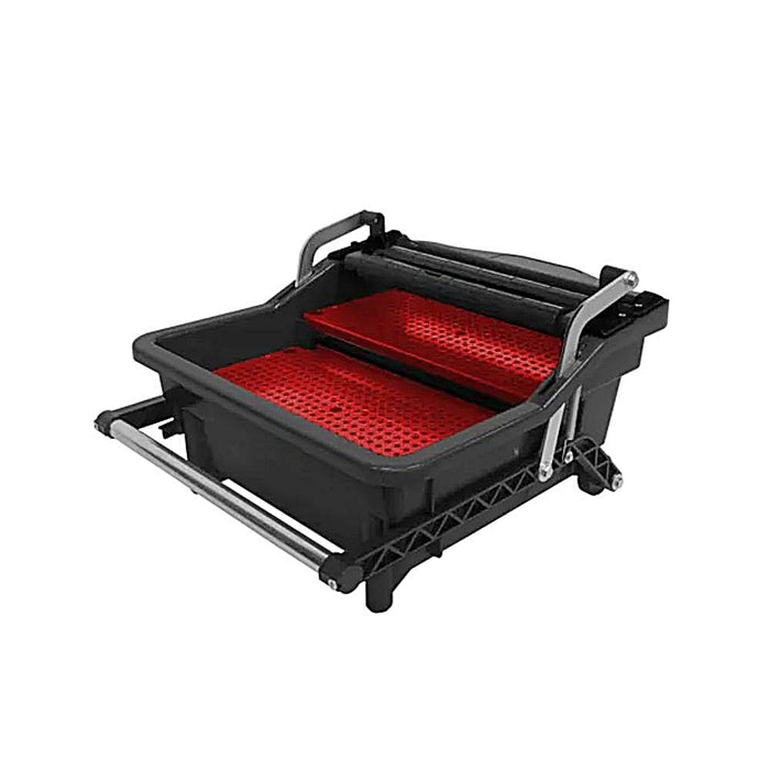 RUBICLEAN Easy Squeeze Bucket with pedal wringing system, rollers, and wheels for professional tile cleaning.