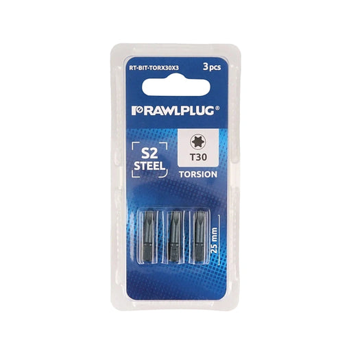 Rawlplug Torsion Torx30 T30 bits 25mm pack of 3 for installation work and screwdriving
