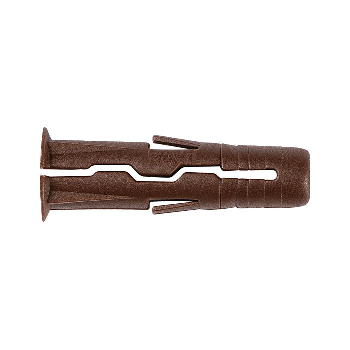 Rawlplug UNO universal plug clips brown 7mm pack of 48 for fixing in solid and hollow substrates