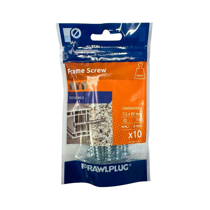 Rawlplug WHO concrete screws 7.5 x 92mm bag of 10 for window door and frame installation