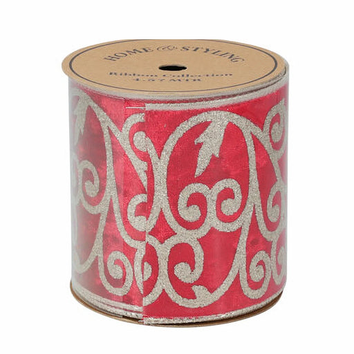 Close-up of red ribbon with a soft, glossy texture.