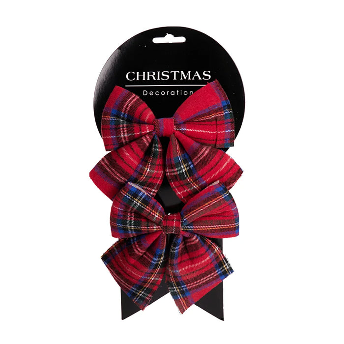 Close-up of Red Tartan Bow showing detailed tartan pattern and neatly tied shape.