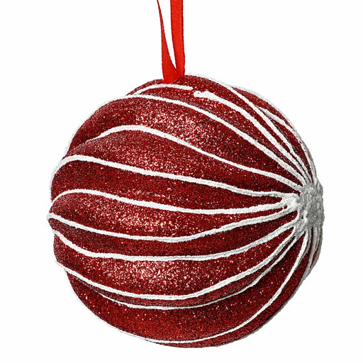 Red & White Striped Glitter Bauble