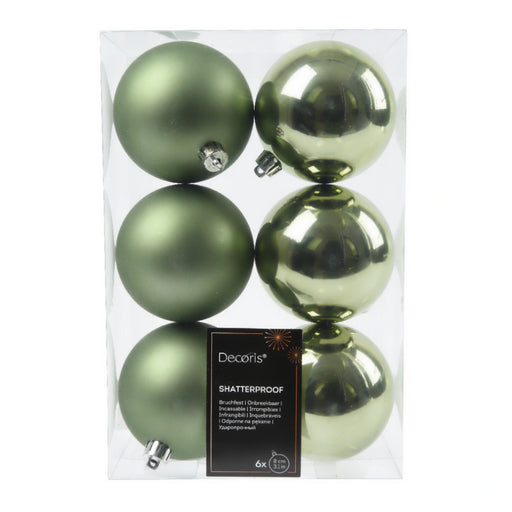 Rosemary Green 8cm Shatterproof Christmas Baubles 6 Pack