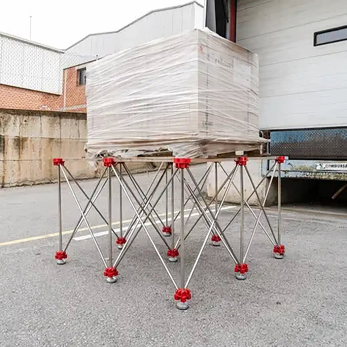 Rubi Retrac-Table fully assembled in a workspace, showcasing its 120x120cm surface and robust, professional-grade frame.