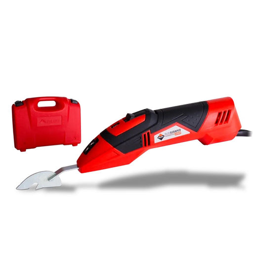 Close-up of Rubiscraper-250 showing ergonomic handle, tungsten carbide blade, and control dial for speed adjustment.