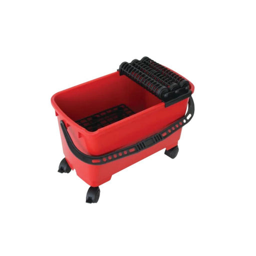 Rubiclean Triple SuperPro Washboy with three spiral wringing rollers, removable draining grate, and four wheels for effective tile cleaning and easy transport.