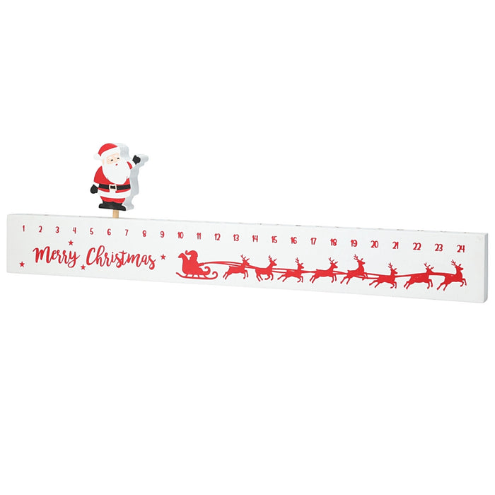 Close-up of Santa white advent calendar showing small numbered drawers and Santa figure.