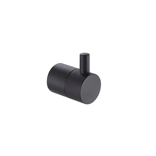 Close-up of Santorini Black Robe Hook showing matte finish and durable metal structure.